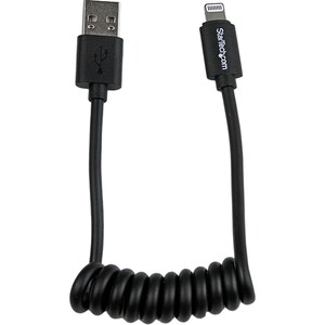 StarTech.com 0.3m (1ft) Coiled Black Apple 8-pin Lightning Connector to USB Cable for iPhone / iPod / iPad - Cable for iPh