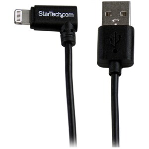 StarTech.com 2m (6ft) Angled Black Apple 8-pin Lightning Connector to USB Cable for iPhone / iPod / iPad - First End: 1 x 