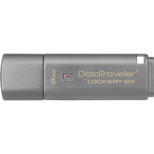 Kingston 8GB DataTraveler Locker+ G3 USB 3.0 Flash Drive - 8 GB - USB 3.0 - 80 MB/s Read Speed - 10 MB/s Write Speed - Sil