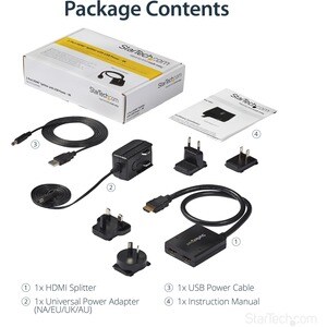 StarTech.com 4K HDMI Splitter 1 In 2 Out - 4K 30Hz HDMI 1.4 2 Port Video Splitter Box -with high speed HDMI cable, USB pow