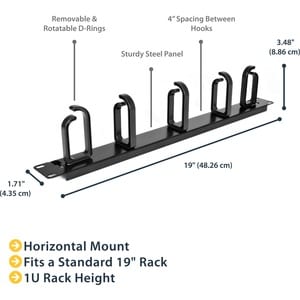 StarTech.com Panneau de gestion de câbles 1U 19" pour rack - Guide pour câbles en métal - Panneau gestion câble - 1U Haute