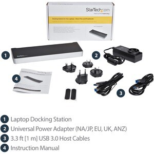 StarTech.com Dual Monitor KVM Docking Station - for Two Laptops - 4K - File Transfer - Universal Laptop Docking Station (U