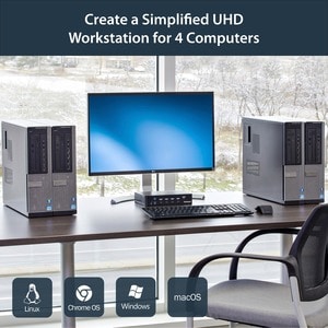 StarTech.com 4 Port DisplayPort KVM Switch - DP KVM Umschalter mit USB 3.0 Hub - 4K 30Hz - 4 Computer - 1 Lokaler Benutzer