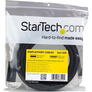 StarTech.com 15ft (5m) Mini DisplayPort to HDMI Cable, 4K 30Hz Video, Mini DP to HDMI Adapter/Converter Cable, mDP to HDMI