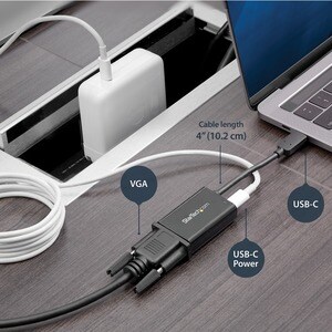 StarTech.com USB C to VGA Adapter with 60W Power Delivery Pass-Through - 1080p USB Type-C to VGA Video Converter w/ Chargi