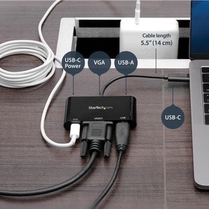 StarTech.com USB-C VGA Multiport Adapter - USB-A Port - with Power Delivery (USB PD) - USB C Adapter Converter - USB C Don