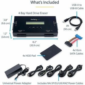 StarTech.com 4 Bay SSD/HDD Hard Drive Eraser, 2.5/3.5" SATA, Standalone Wiper, Disk Sanitizer, Hardware Wiper Erasing Tool