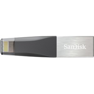 SanDisk iXpand Mini Flash Drive 128GB - Black - 128 GB - USB 3.0 Type A, Lightning - 90 MB/s Read Speed - Black - 2 Year W