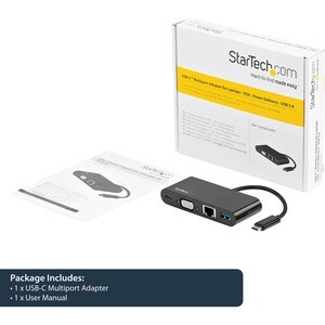 StarTech.com USB C VGA Multiport Adapter - Power Delivery Charging (60W) - USB 3.0 - GbE - USB C Adapter for Mac, Windows,