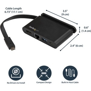 StarTech.com USB C Multiport Adapter - USB-C Travel Dock to 4K HDMI, 100W PD 3.0 Pass-Through, USB-A USB-C, GbE - Portable