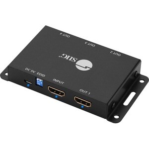 SIIG 4 Port HDMI 2.0 HDR Mini Splitter Amplifier with EDID Management - 4K@60Hz - Resolution Downscaling Feature - TAA Com