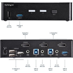 StarTech.com KVM-Switchbox - TAA-konform - 2 Computer - 1 Lokaler Benutzer(n) - 3840 x 2160 - 8 x USB - 3 x DisplayPort - 