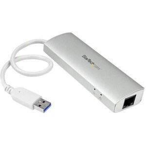 3 Port Portable USB 3.0 Hub plus Gigabit Ethernet - Aluminum and Compact USB Hub with Gigabit Ethernet Adapter - Silver Ap