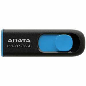 Adata UV128 256GB USB 3.2 (Gen 1) Flash Drive - 256 GB - USB 3.2 (Gen 1) - 100 MB/s Read Speed - Black, Blue - 5 Year Warr