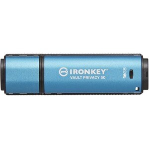 IronKey Vault Privacy 50 Series IKVP50 16 GB USB 3.2 (Gen 1) Type A Flash Drive - Blue - 256-bit AES - TAA Compliant - 250