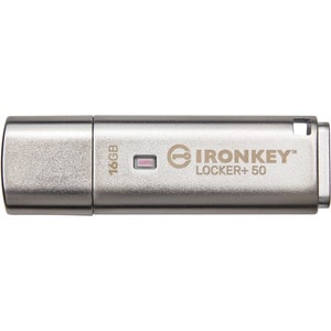 IronKey Locker+ 50 USB Flash Drive - 16 GB - USB 3.2 (Gen 1) Type A - 145 MB/s Read Speed - 115 MB/s Write Speed - Silver 