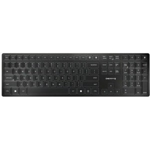 CHERRY KW 9100 SLIM Keyboard - Wireless Connectivity - English (UK) - Black, Silver - Scissors Keyswitch - Bluetooth/RF - 