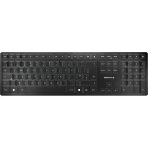 CHERRY KW 9100 SLIM Keyboard - Wireless Connectivity - English (US) - Black, Silver - Scissors Keyswitch - Bluetooth/RF - 