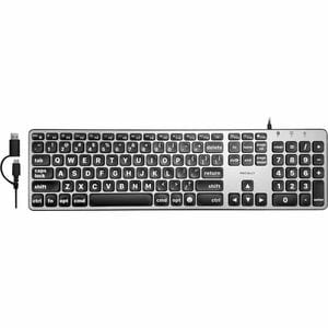 Macally Backlit Large Print Keyboard For Mac with Dual USB A / C - Cable Connectivity - USB Type A, USB Type C Interface -