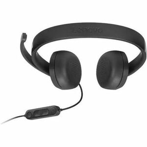 Lenovo Wired On-ear, Over-the-head Stereo Headset - Black - Binaural - 32 Ohm - 20 Hz to 20 kHz - 100 cm Cable - USB Type A