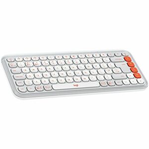 Logitech POP Icon Keys Keyboard - Wireless Connectivity - USB Interface - English (UK) - QWERTY Layout - Off White, Orange