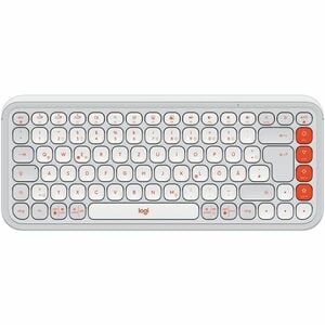 Logitech POP Icon Keys Keyboard - Wireless Connectivity - USB Interface - German - QWERTZ Layout - Off White, Orange - Blu