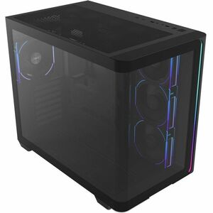 M580PLUS ATX Mid Tower Gaming Computer Case (Black) - ATX, Micro ATX, ITX - 270° Panoramic Curved Glass - Digital Display 