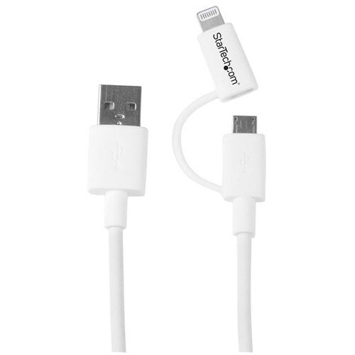 StarTech.com 1m (3ft) Apple Lightning or Micro USB to USB Cable for iPhone / iPod / iPad - White - Cable for iPhone - Firs