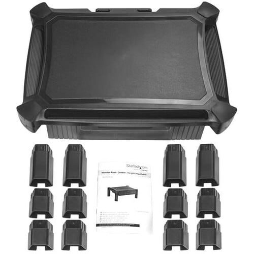 StarTech.com Adjustable Monitor Riser, Drawer, Monitors up to 32" (22lb/10kg), Adjustable Height, Monitor Stand, Computer 