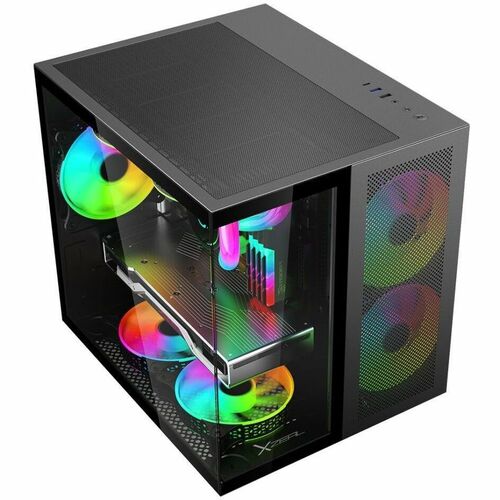 XZEAL Gabinete para computadora gamer - Micro ATX, Mini ITX Placa base admitida - Cubo - Vidrio templado, Metálico - Negro