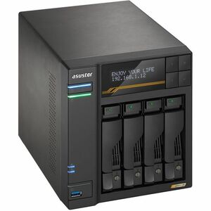 Asustor Lockerstor 4 Gen3 AS6804T, 4 Bay NAS, AMD Ryzen Quad-Core 2.3 GHz, 16GB RAM ECC DDR5, 4 M.2 NVMe Slots, Dual 5GbE 