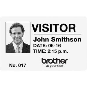 Brother DK Name Badge Label - 3 2/5" x 2 19/64" Length - Rectangle - Thermal - White - Paper - 260 / Roll - 3 / Each