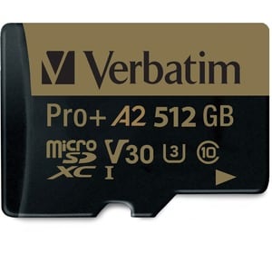 Verbatim Pro+ 512 GB Class 10/UHS-I (U3) microSDXC - 1 Each - 100 MB/s Read - 60 MB/s Write - 666x Memory Speed
