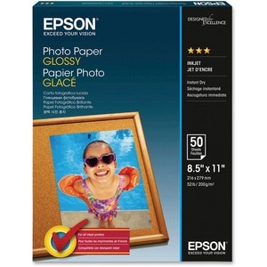 Epson Glossy Finish Photo Paper - 92 Brightness - 96% Opacity - Letter - 8 1/2" x 11" - 52 lb Basis Weight - Glossy - 50 /