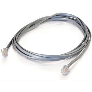 C2G 25ft RJ11 6P4C Straight Modular Cable - RJ-11 Male - RJ-11 Male - 25ft - Silver