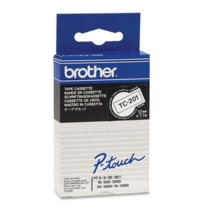 Brother P-touch TC201 Label Tape - 12 mm Width - Permanent Adhesive - Rectangle - Glossy - White, Black - Abrasion Resista