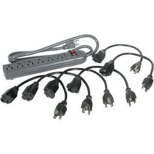 C2G 6-Outlet Surge Suppressor with (6) 1ft Outlet Saver Power Extension Cords - Receptacles: 6 x NEMA 5-15R - 270J