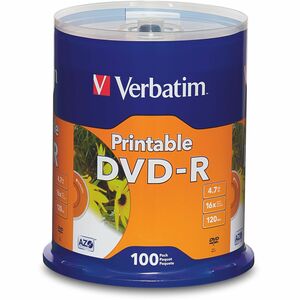 Verbatim DVD Recordable Media - DVD-R - 16x - 4.70 GB - 100 Pack - White - 120mm - Printable