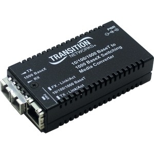 Transition Networks 10/100/1000Base-TX to 1000Base-SX Media Converter - 1 x RJ-45 , 1 x SC - 10/100/1000Base-T, 1000Base-SX