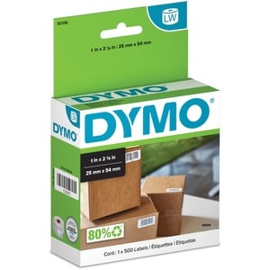 Dymo LabelWriter Small Multipurpose Labels - 1" Width x 2 1/8" Length - Direct Thermal - White - 500 / Roll - 500 / Roll