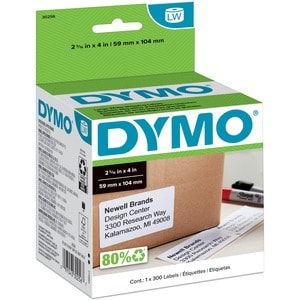 Dymo LabelWriter Large Shipping Labels - 2 5/16" Width x 4" Length - Rectangle - Direct Thermal - White - 300 / Roll - 300