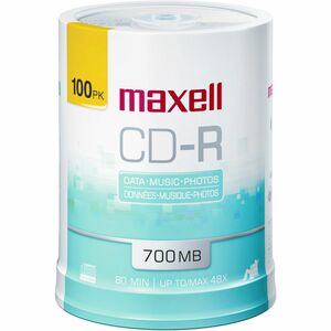 Maxell CD Recordable Media - CD-R - 48x - 700 MB - 100 Pack Spindle - 120mm - Single-layer Layers - Printable - Inkjet, Th