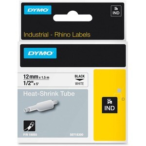 Dymo White Heat Shrink Tube - 15/32" Width x 59 1/16" Length - Rectangle - Thermal Transfer - Black on White, Black - Viny