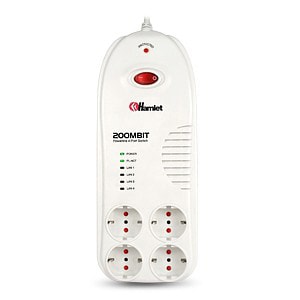 Hamlet Multipresa Filtratala a 4 posti con Switch 4P 10/00 con integrato Powerline AV 200 Mbit. Internet e Dati direttamen