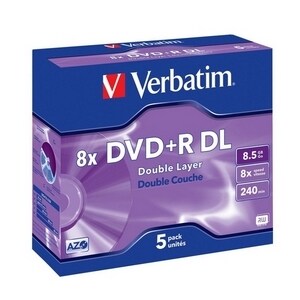 Verbatim 43541 DVD Recordable Media - DVD+R DL - 8x - 8.50 GB - 5 - 120mm - Double-layer Layers