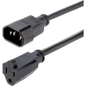 StarTech.com 1ft (0.3m) Power Extension Cord, IEC C14 to NEMA 5-15R, 10A 125V, 18AWG, Black, Outlet Extension Cable for Po