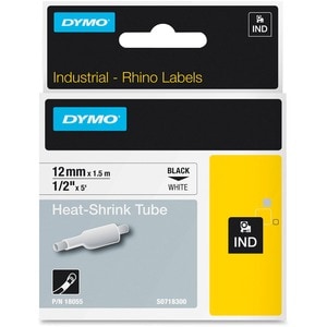 Etiquette pour Câbles Dymo - 12 mm Largeur - Transfert thermique - Blanc, Noir - Vinyle - Décollage facile, Amovible - 1 U