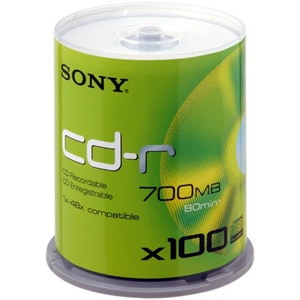 Sony 100CDQ80SP CD Recordable Media - CD-R - 48x - 700 MB - 100 Pack Spindle - 120mm - 1.33 Hour Maximum Recording Time