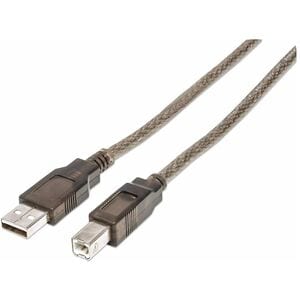 Manhattan Cable USB V2.0 A-B 11.0M ACTIVO - Cable for Impresora - 480Mbit/s - Cable de extensión - Plata, Translúcido