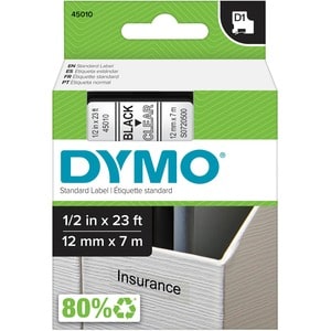 Dymo D1 Electronic Tape Cartridge - 1/2" Width x 23 ft Length - Rectangle - Thermal Transfer - Clear - Polyester - Scratch